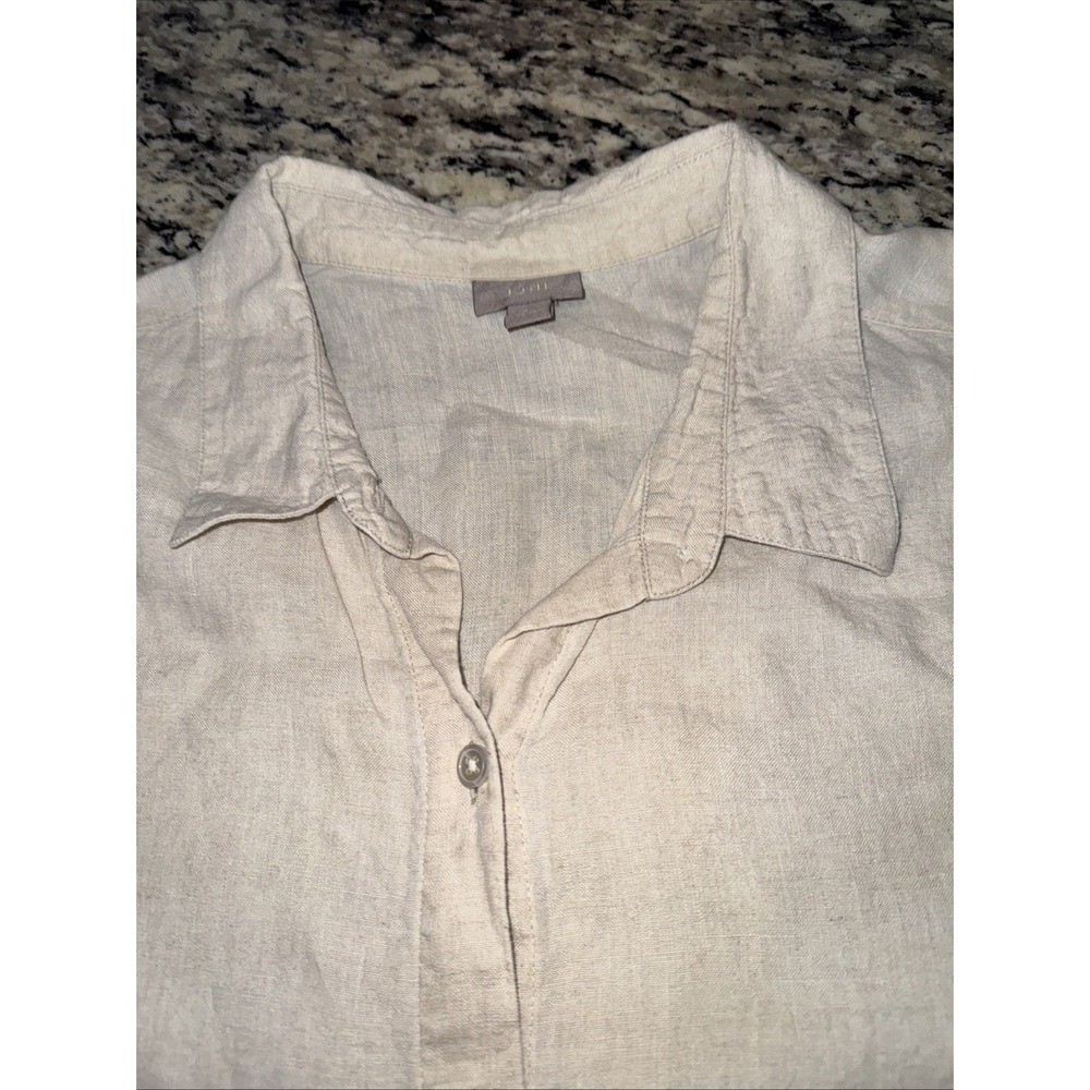 J. Jill Ecru 100% Linen Button Front Long Sleeve Shirt Size XL